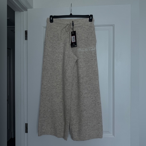 Oh Polly (Bo + Tee) Petite Mid-Rise Wide-Leg Joggers in Cream Marl - Picture 4 of 8